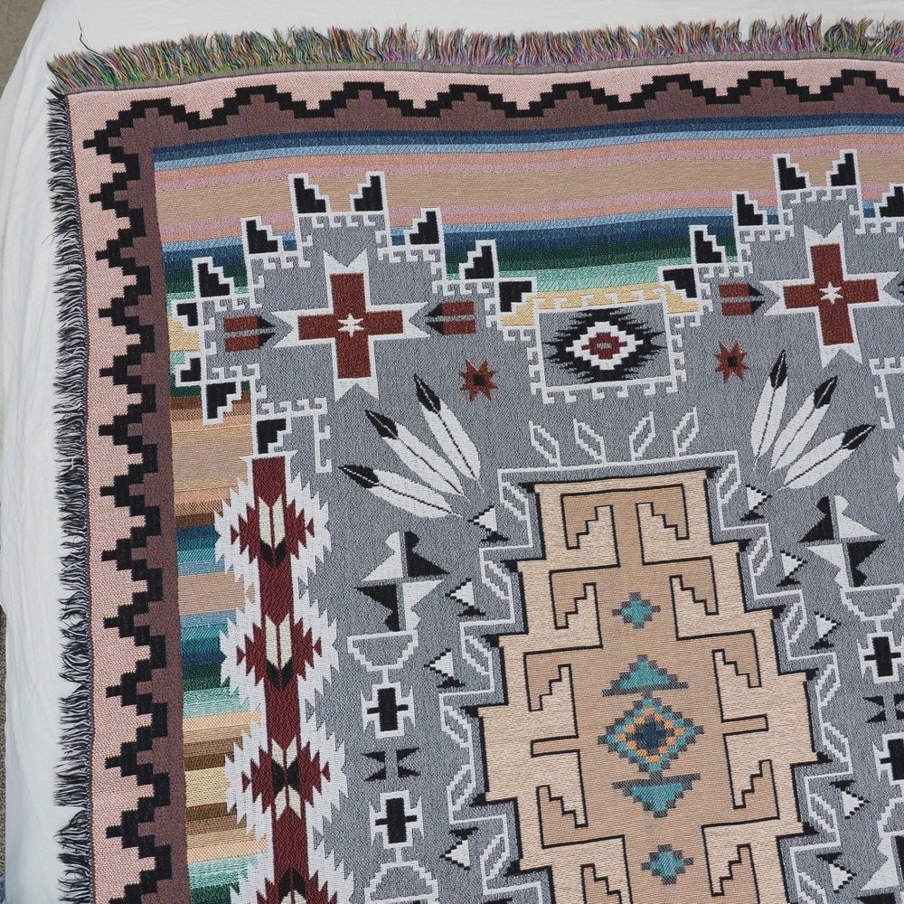 Vintage Southwestern Geometric Aztec Tapestry Tribal Blanket Throw Woven USA - Picture 9 of 12
